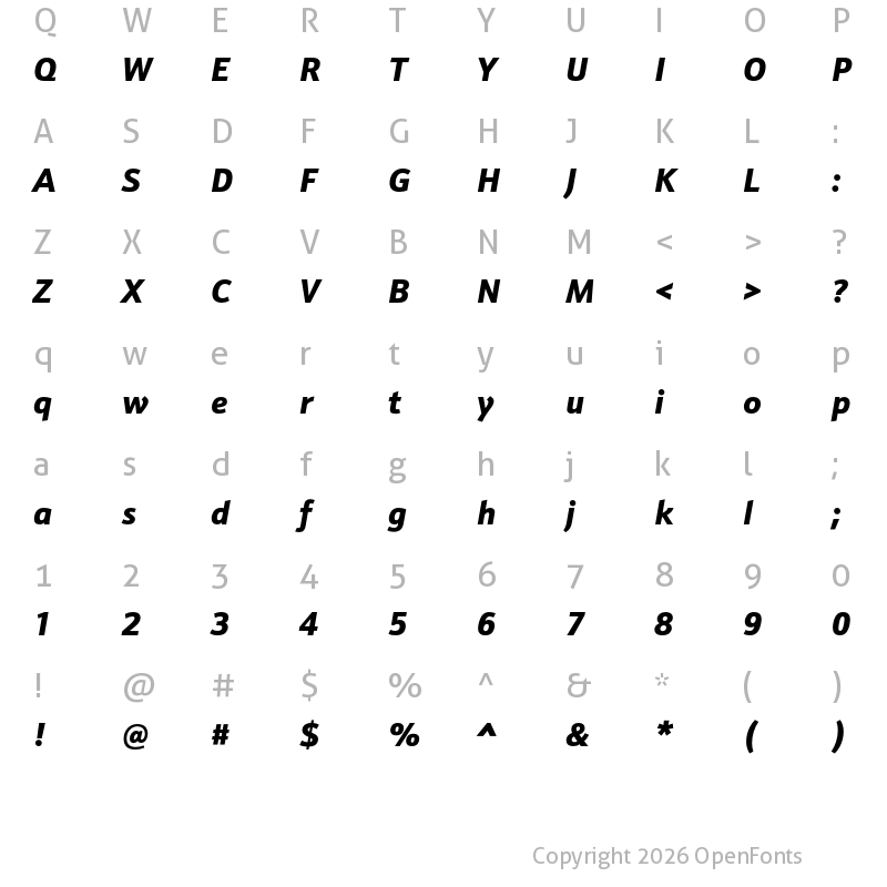 Character Map of Schnebel Sans Pro Black Italic