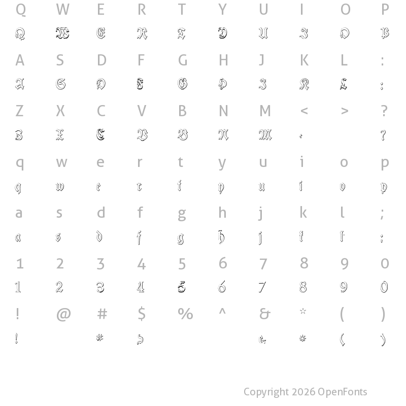Character Map of Schneider Buch Deutsch Beveled Free Regular