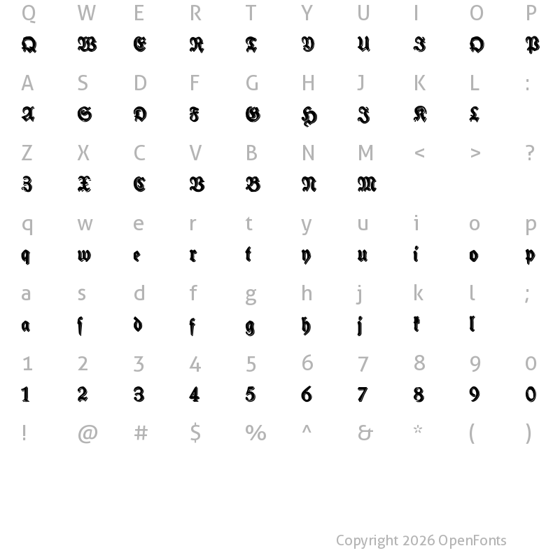 Character Map of Schneidler Halb Fette Shadow Regular