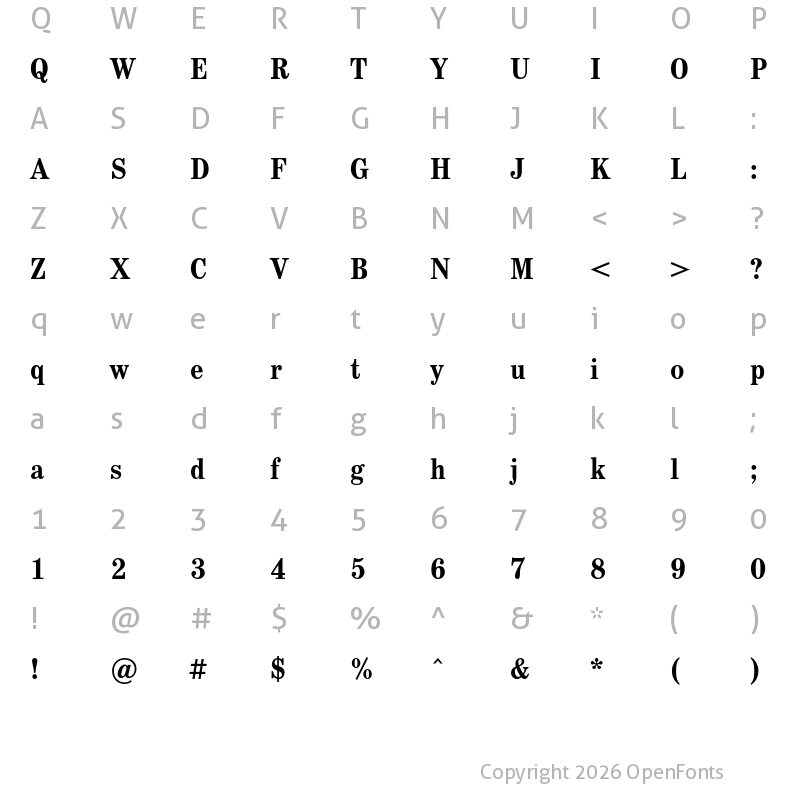 Character Map of SchoolBook Cond Bold Regular