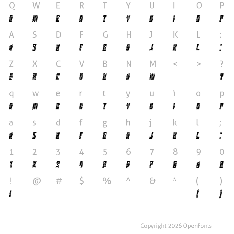 Character Map of Schwachsinn 3D Filled Italic