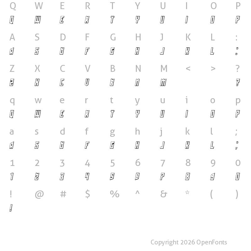Character Map of Schwachsinn 3D Italic