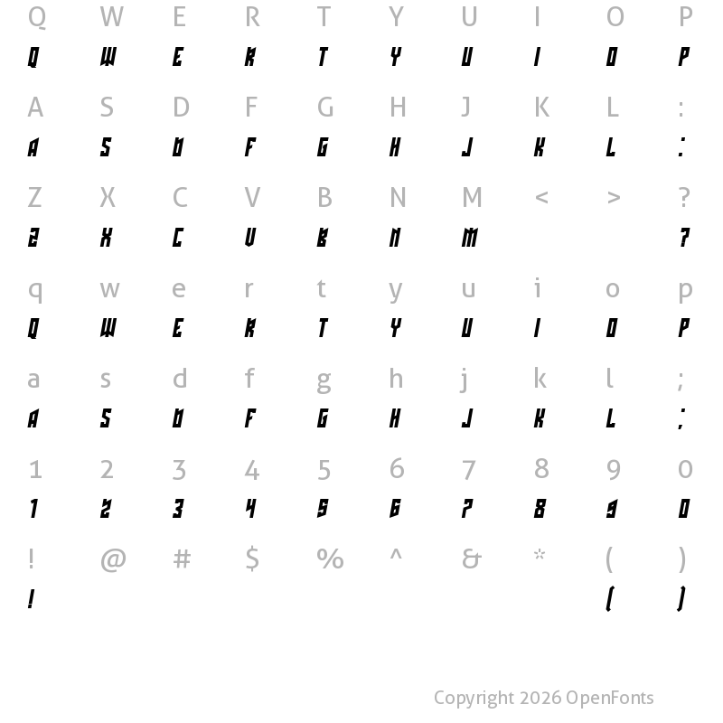 Character Map of Schwachsinn Italic