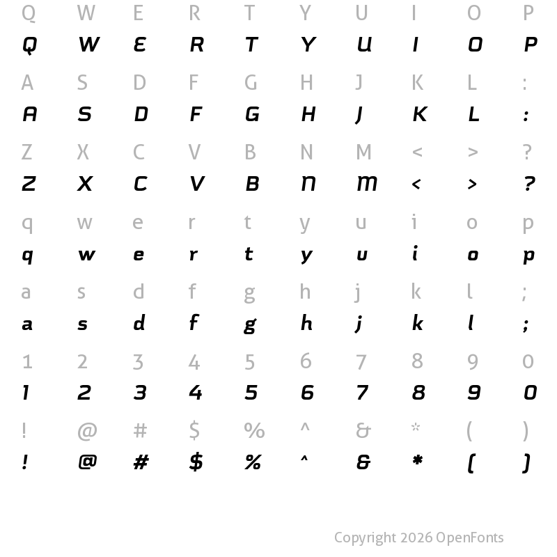 Character Map of Schwager Sans Black Italic