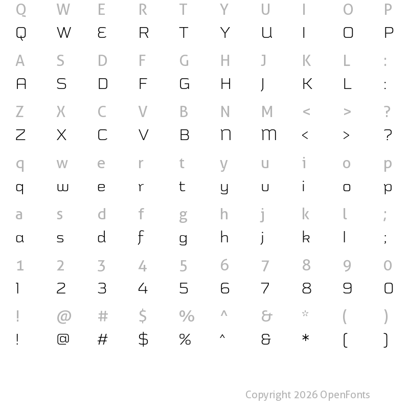 Character Map of Schwager Sans Light