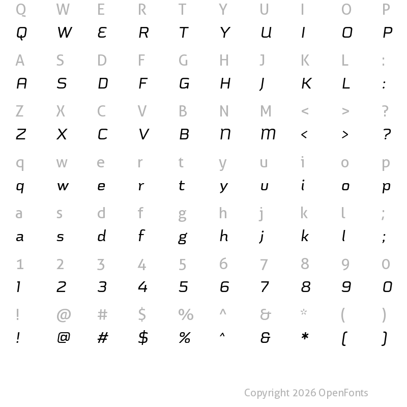 Character Map of Schwager Sans Medium Italic