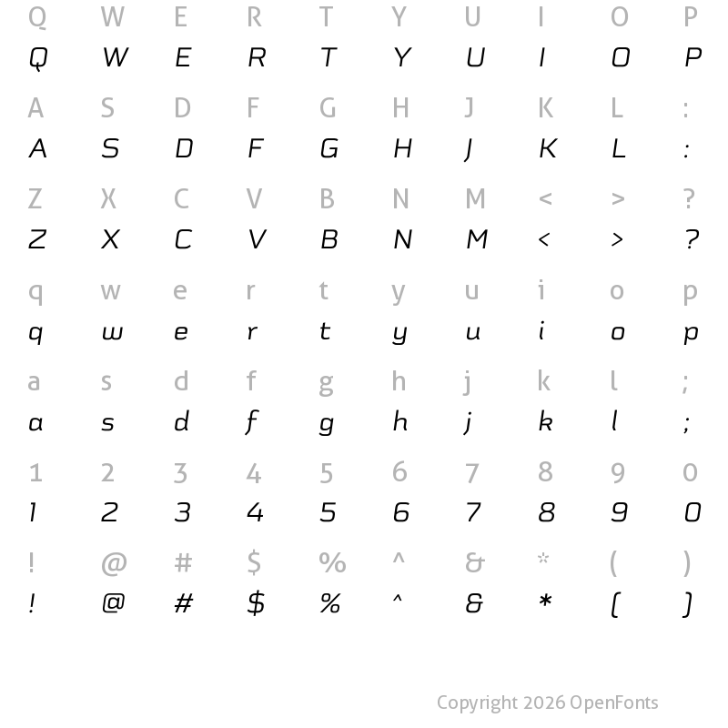 Character Map of Schwager Sans Regular It