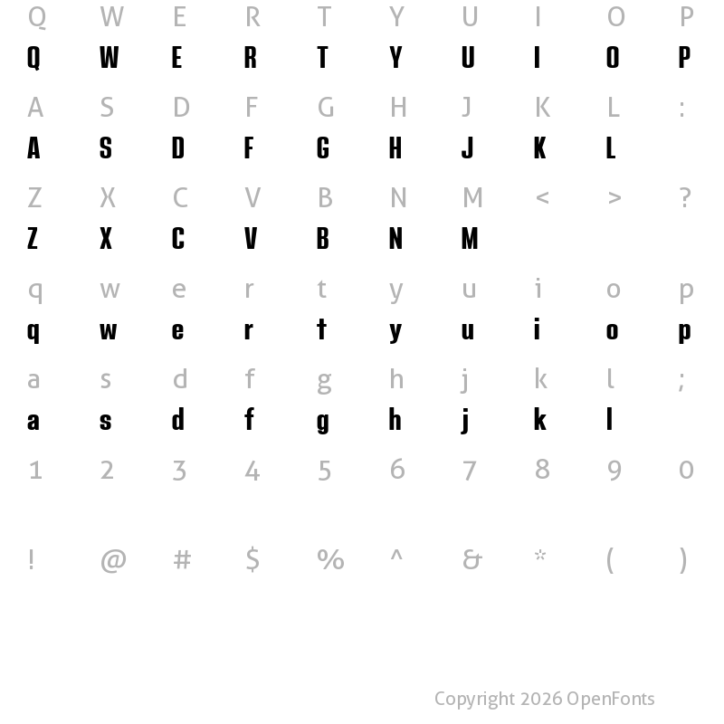 Character Map of Scolth Free Bold Condensed