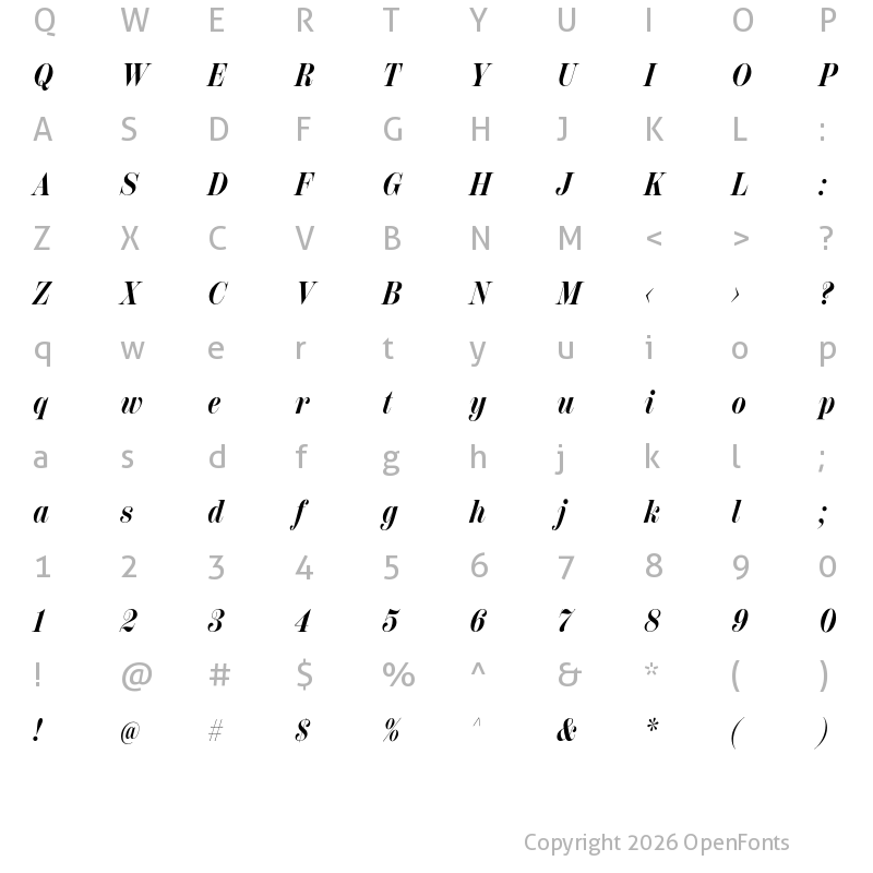 Character Map of Scotch Display Compressed Bold Italic
