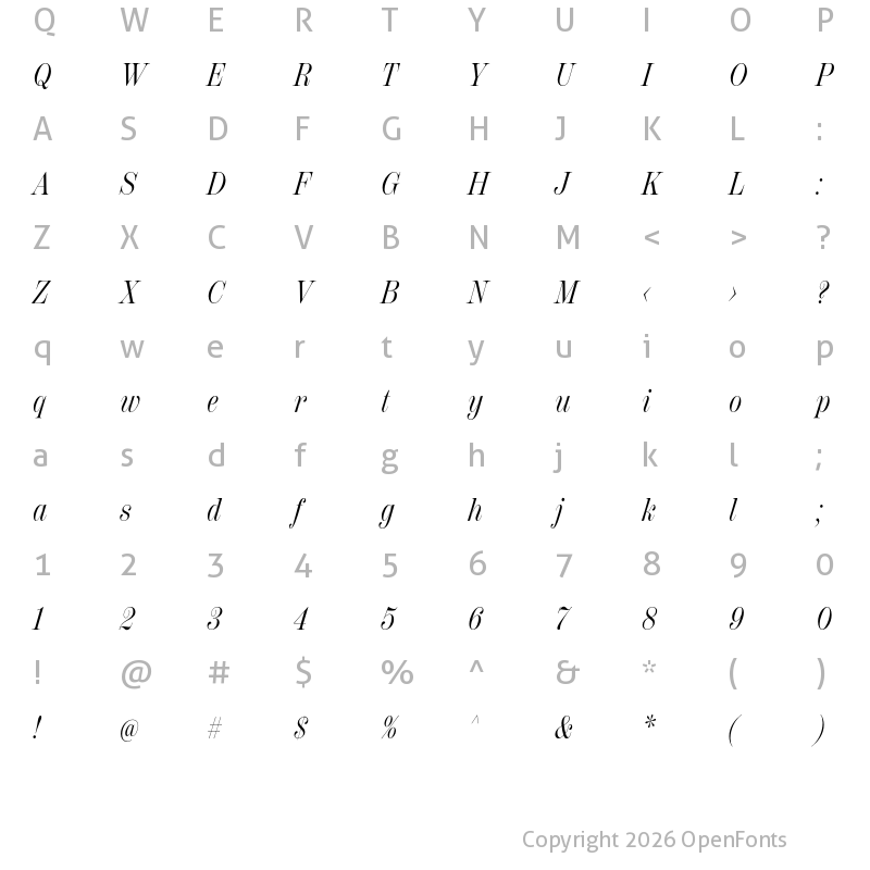 Character Map of Scotch Display Compressed Italic