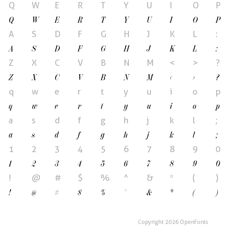 Character Map of Scotch Display Compressed Medium Italic