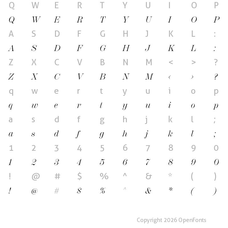 Character Map of Scotch Display Italic