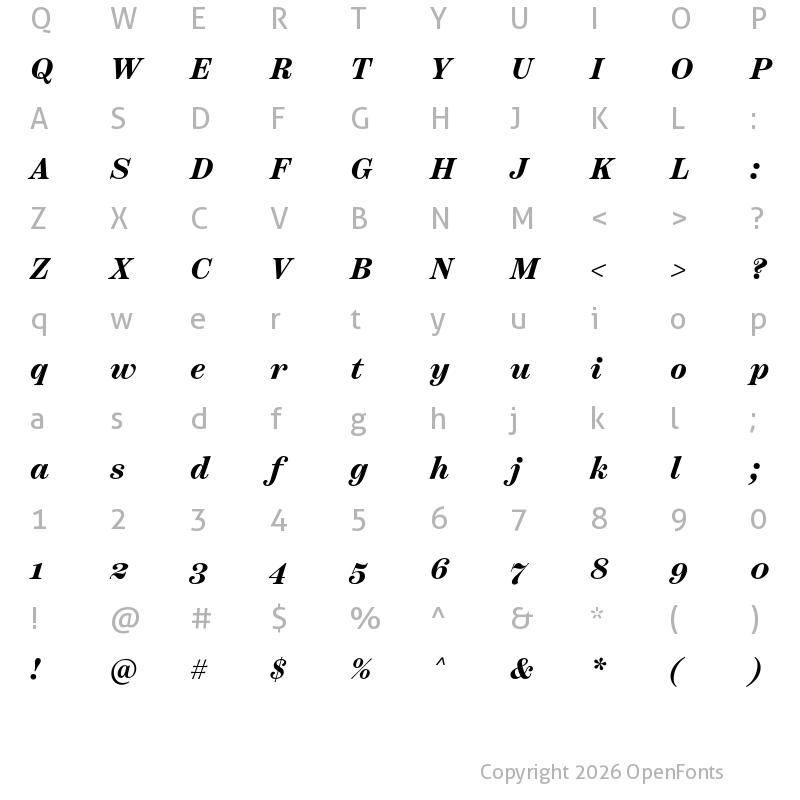 Character Map of Scotch Text Bold Italic