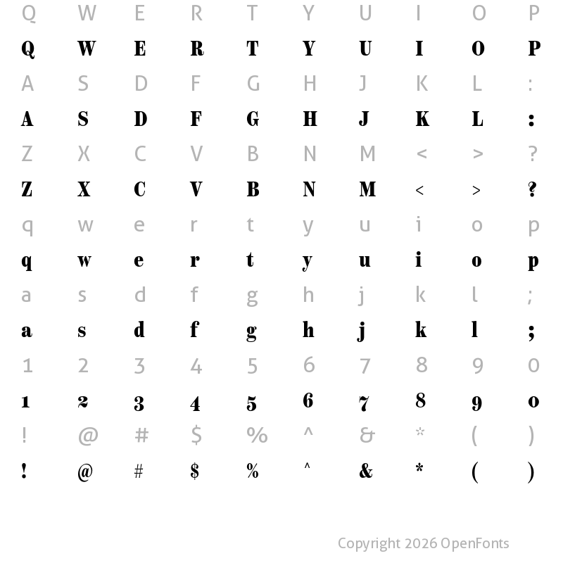 Character Map of Scotch Text Compressed Black