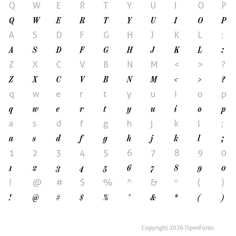 Character Map of Scotch Text Compressed Medium Italic