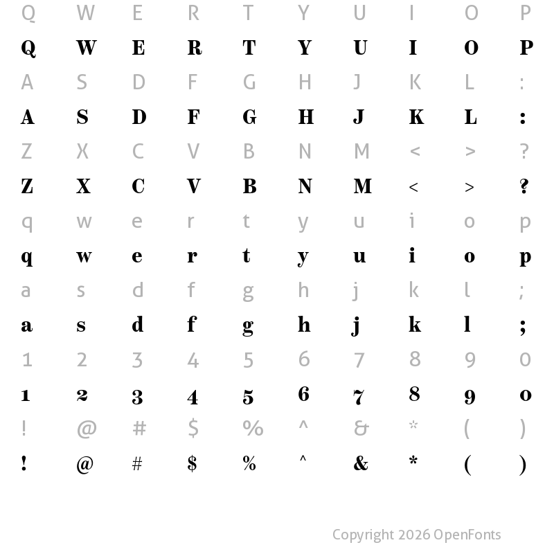 Character Map of Scotch Text Condensed Bold