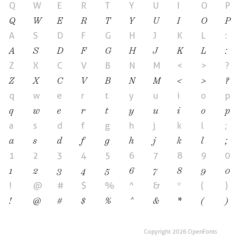 Character Map of Scotch Text Light Italic