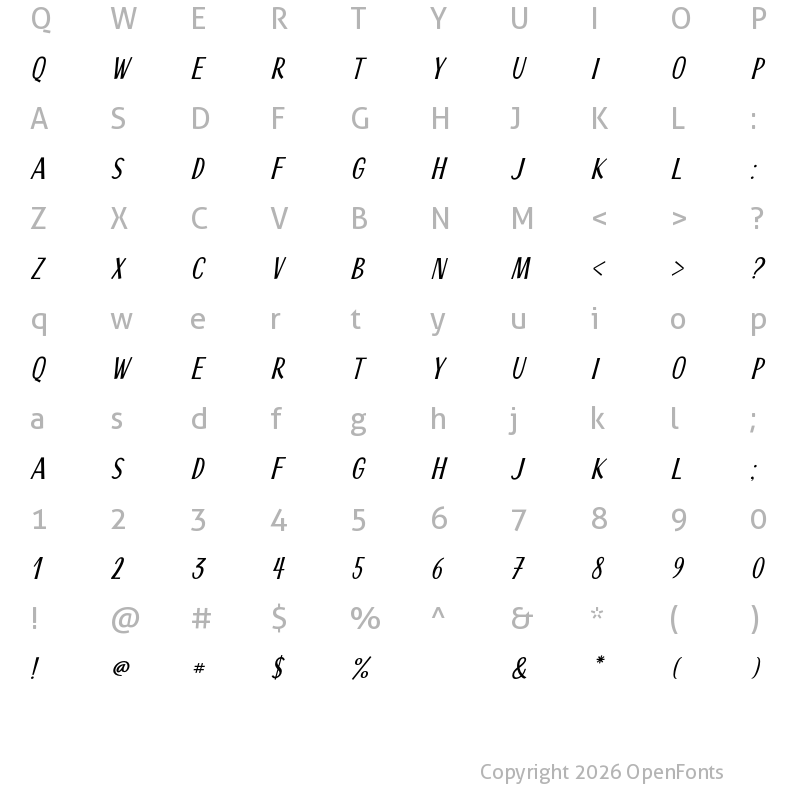 Character Map of Scrapbooker Sans Italic Regular