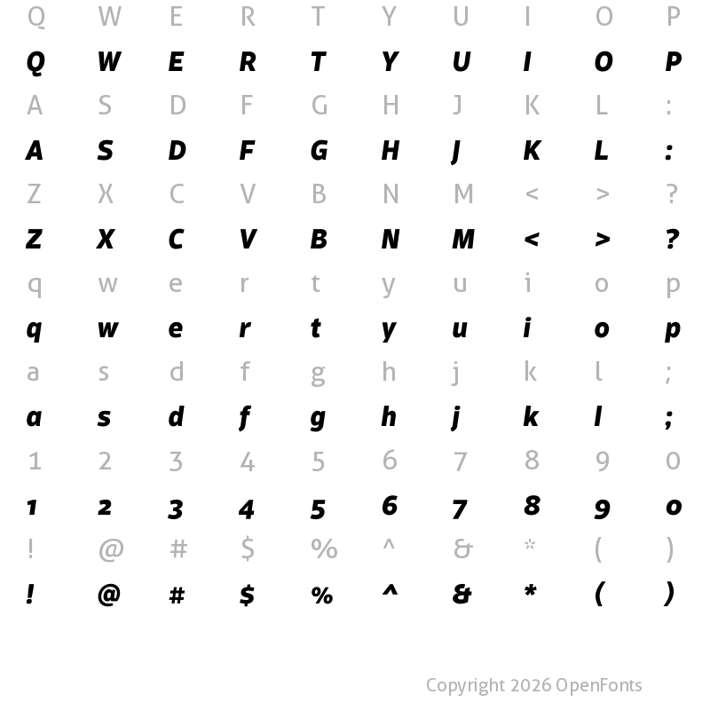 Character Map of Scuba W05 ExtraBold Italic