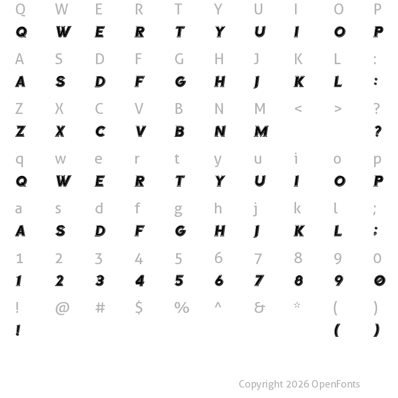 Character Map of Sea Gardens 3D Filled Italic