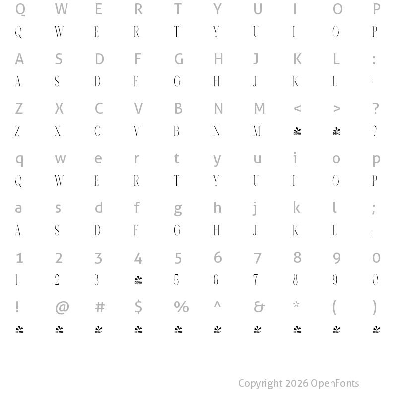 Character Map of Seafont Narrower 1
