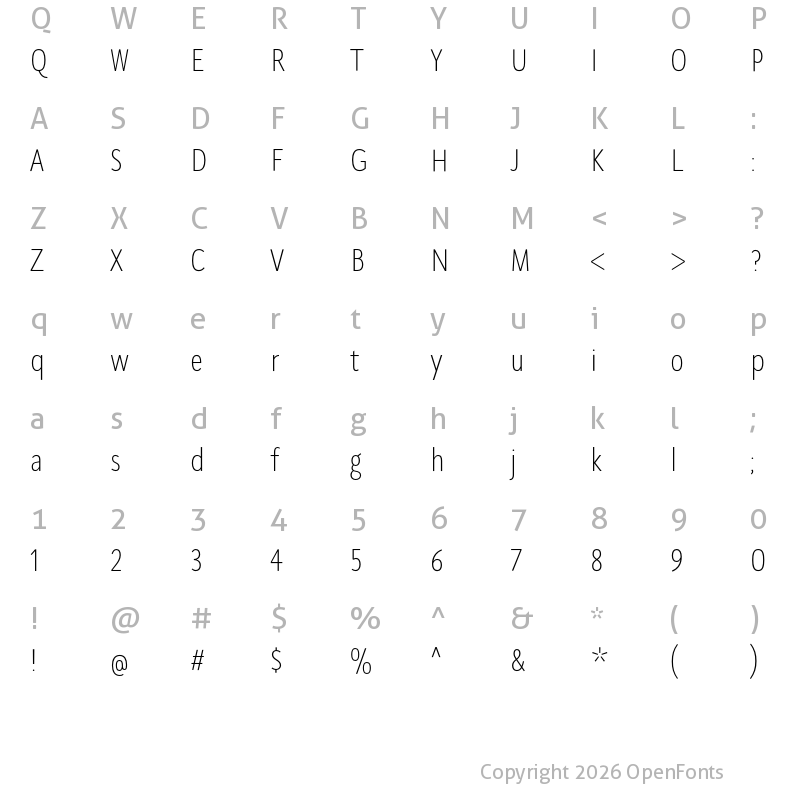 Character Map of SeanSans CondensedExtralight