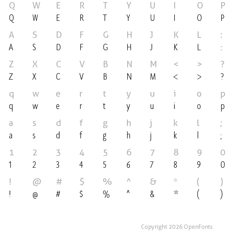 Character Map of SeanSans CondensedLight