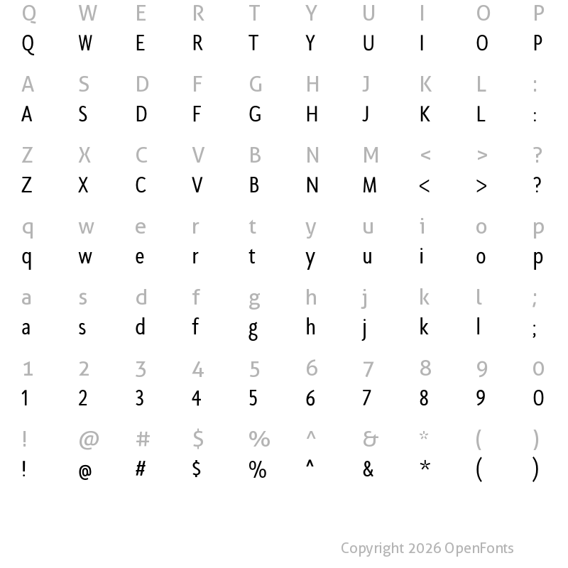 Character Map of SeanSans CondensedMedium