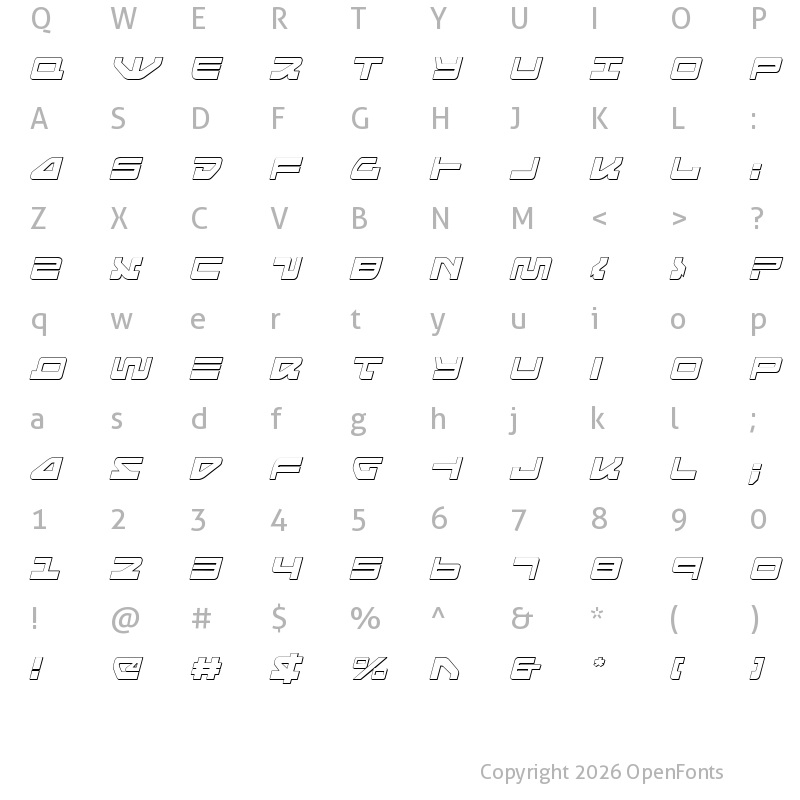 Character Map of Searider Falcon 3D Italic Italic