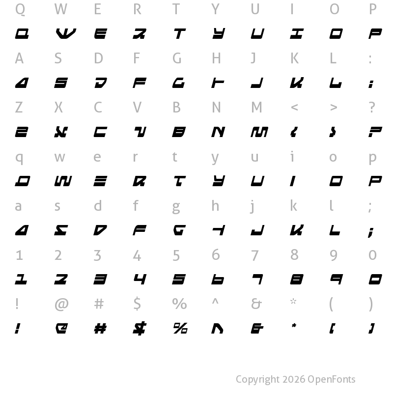 Character Map of Searider Falcon Condensed Italic Condensed Italic