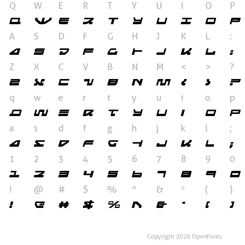 Character Map of Searider Falcon Expanded Italic Expanded Italic