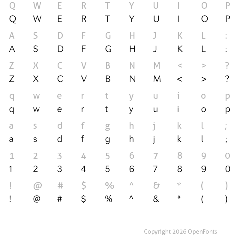 Character Map of SecondaSoft-Light ?