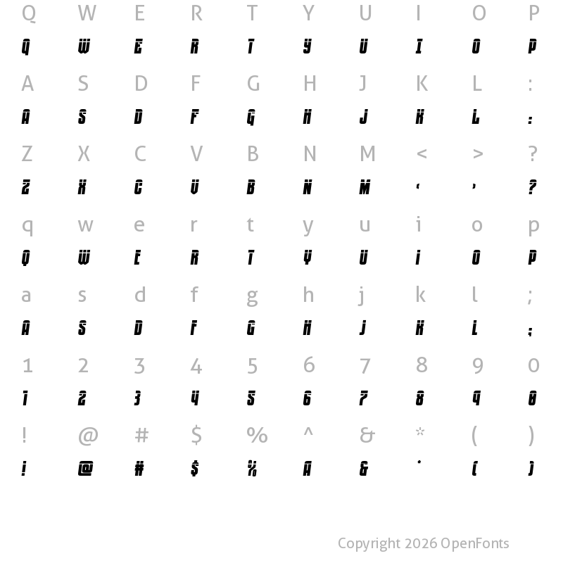 Character Map of Secret Agent Laser Semi-Italic Regular