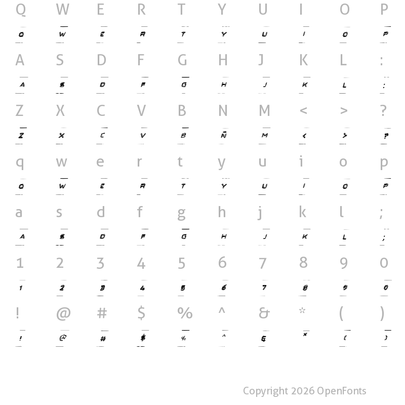 Character Map of Secret Files Italic Italic