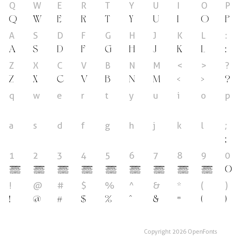 Character Map of Selaris Personal Use Only Regular