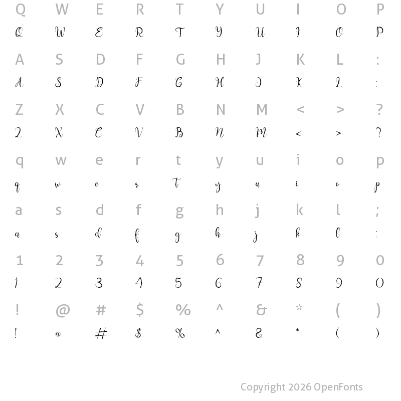 Character Map of Sellena Brush Regular