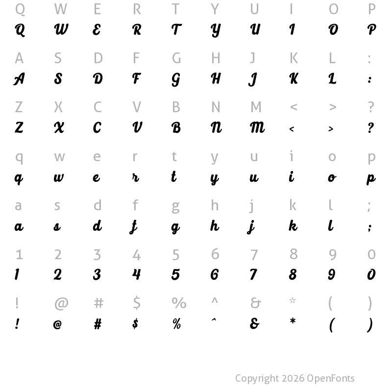 Character Map of Selphia Selphia Script