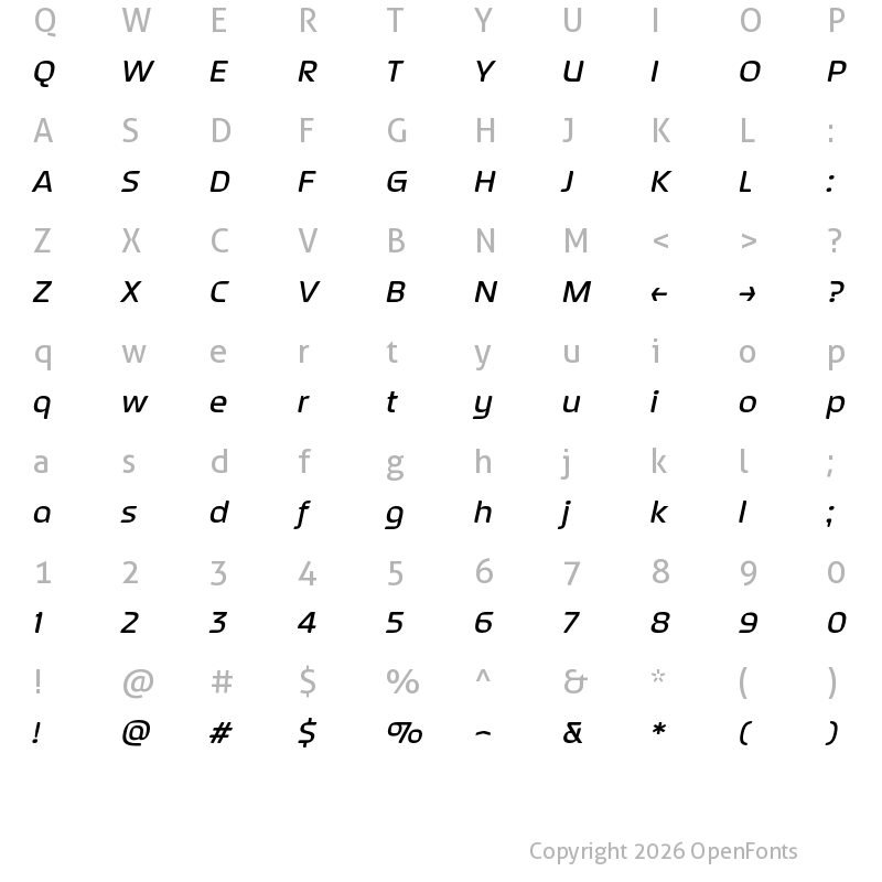 Character Map of September Medium Italic
