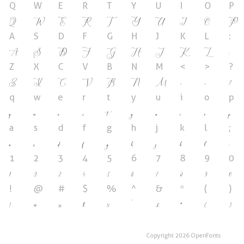 Character Map of Serandipity Boutique Script Regular