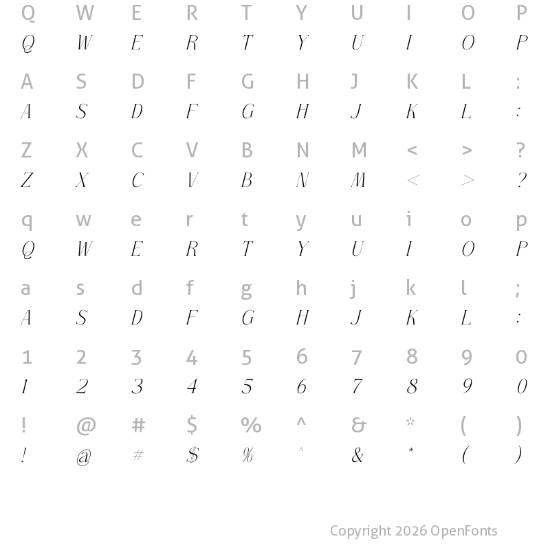 Character Map of Serandipity Boutique Serif Italic