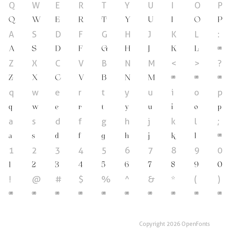 Character Map of Seranide Free Trial Regular