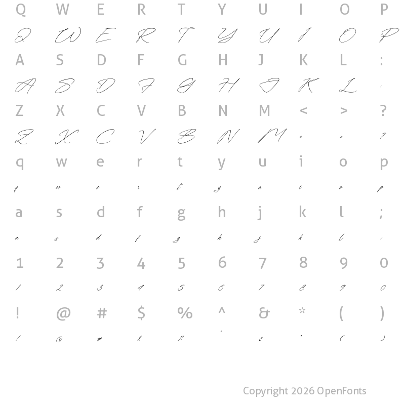 Character Map of Seredithone Italic
