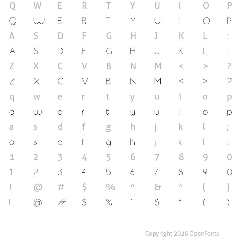 Character Map of Serenata Vantages Light Regular