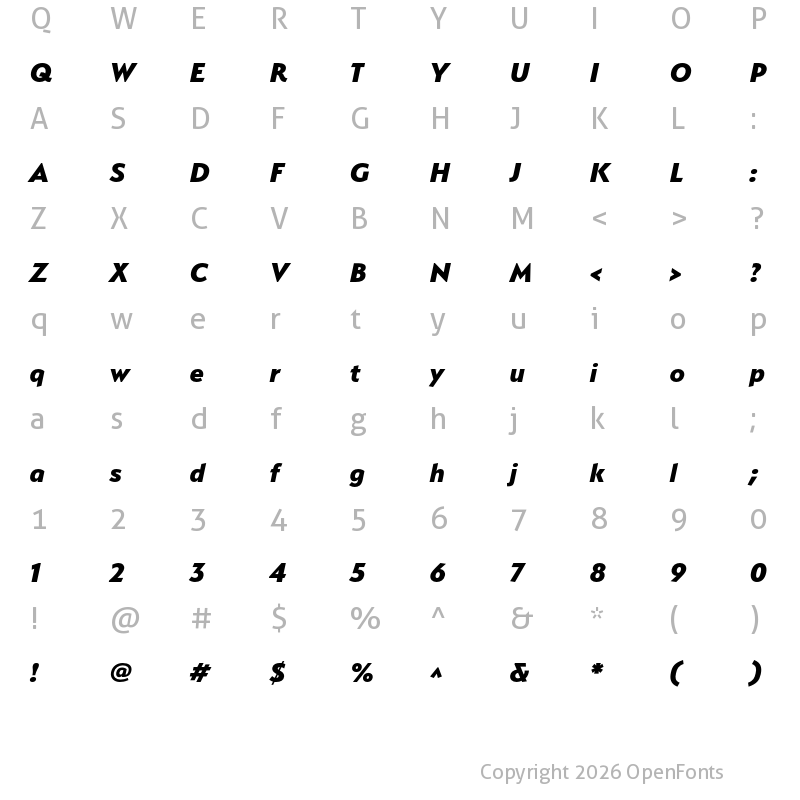 Character Map of Serenity Heavy Italic