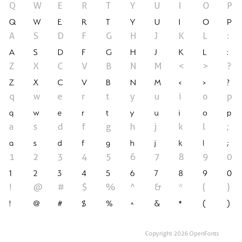 Character Map of Serenity Light