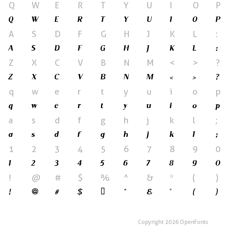 Character Map of Serif Medium Italic Serif Medium Italic