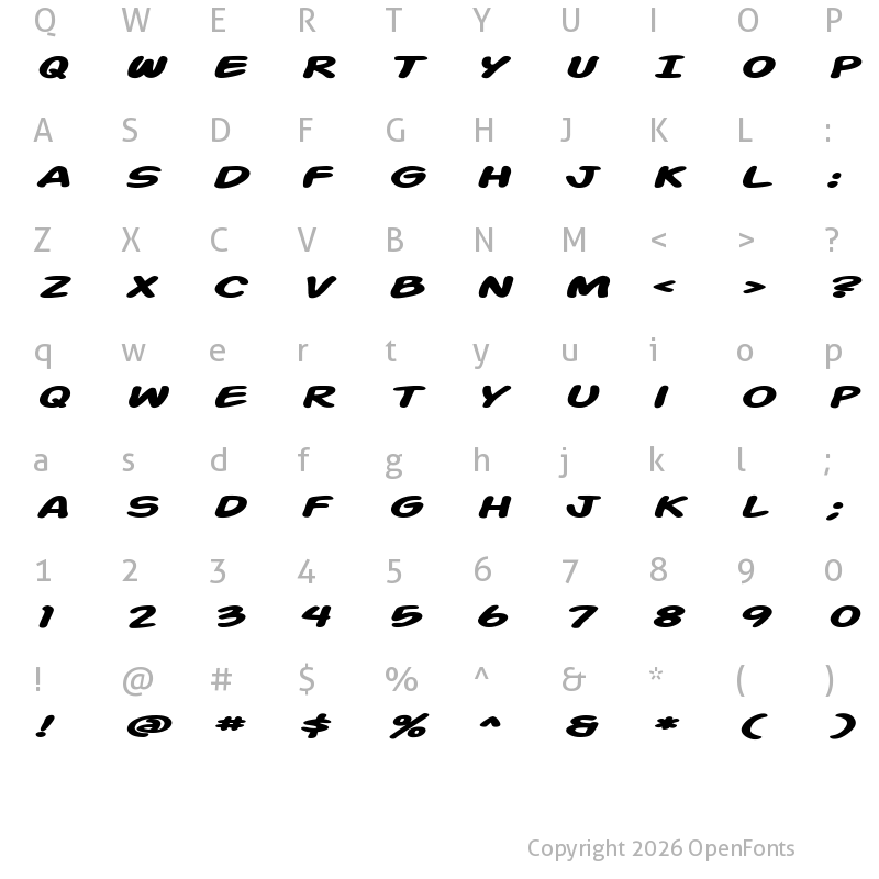 Character Map of SF Action Man Extended Bold Italic