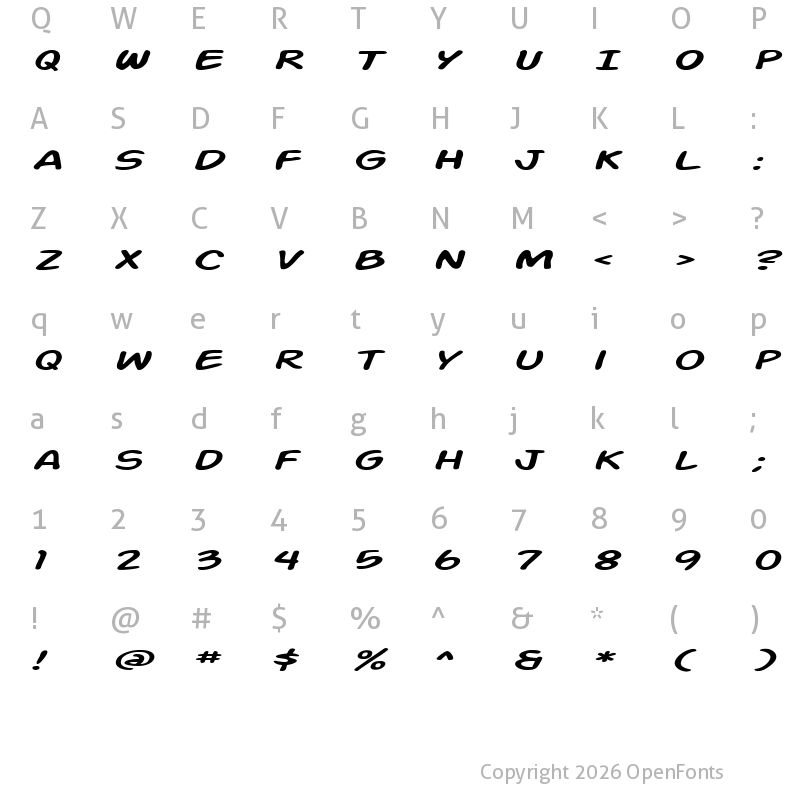 Character Map of SF Action Man Extended Italic