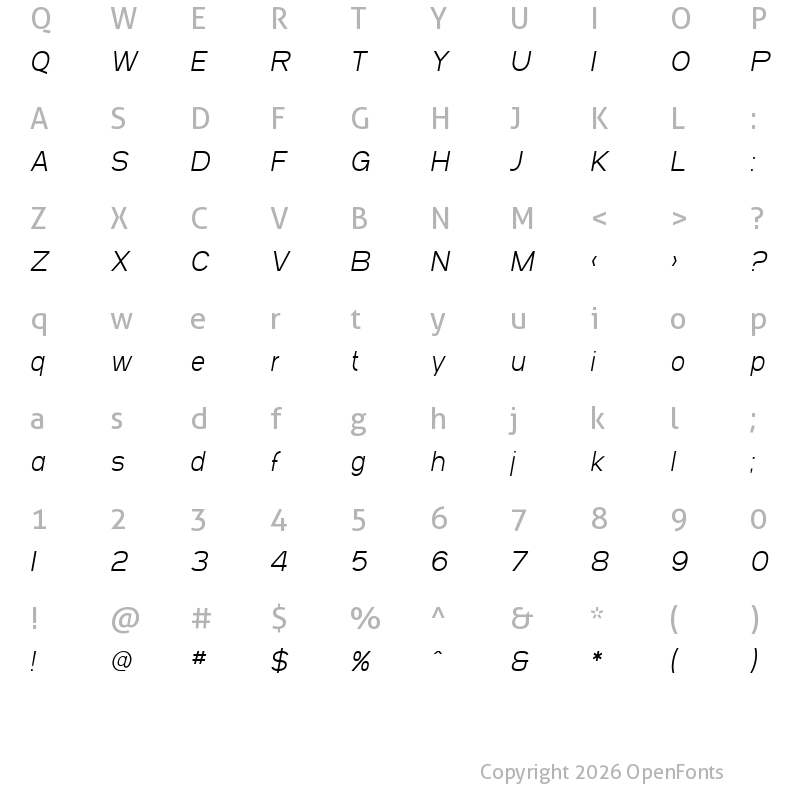 Character Map of SF Arborcrest Light Oblique