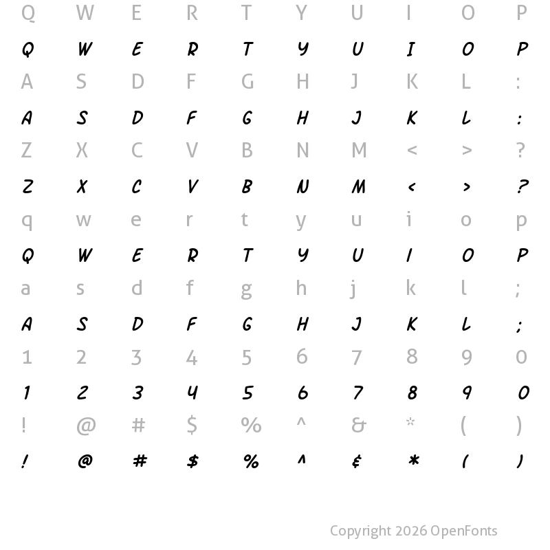 Character Map of SF Arch Rival Italic